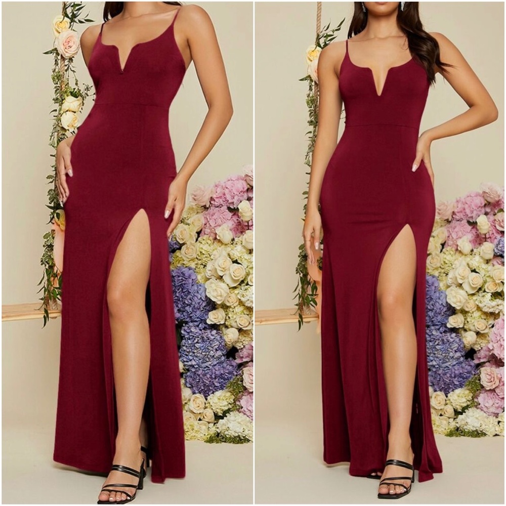 Luxe Burgandy Glam party formal evening Prom Wedding dress